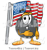 Illustration of a Cartoon Hockey Puck Mascot Pledging Allegiance to an American Flag by Mascot Junction