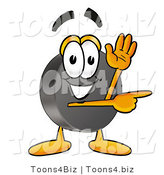 Illustration of a Cartoon Hockey Puck Mascot Waving and Pointing by Mascot Junction