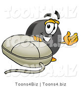 Illustration of a Cartoon Hockey Puck Mascot with a Computer Mouse by Mascot Junction