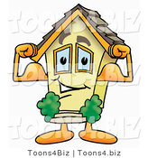 Illustration of a Cartoon House Mascot Flexing His Arm Muscles by Mascot Junction