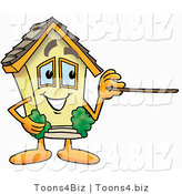 Illustration of a Cartoon House Mascot Holding a Pointer Stick by Mascot Junction