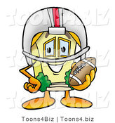 Illustration of a Cartoon House Mascot in a Helmet, Holding a Football by Mascot Junction