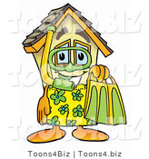 Illustration of a Cartoon House Mascot in Green and Yellow Snorkel Gear by Mascot Junction