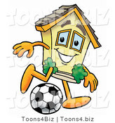 Illustration of a Cartoon House Mascot Kicking a Soccer Ball by Toons4Biz