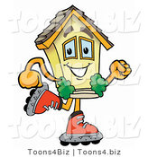 Illustration of a Cartoon House Mascot Roller Blading on Inline Skates by Mascot Junction