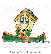 Illustration of a Cartoon House Mascot Rowing a Boat by Mascot Junction
