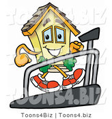 Illustration of a Cartoon House Mascot Walking on a Treadmill in a Fitness Gym by Toons4Biz