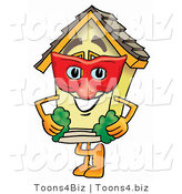 Illustration of a Cartoon House Mascot Wearing a Red Mask over His Face by Mascot Junction