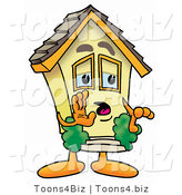 Illustration of a Cartoon House Mascot Whispering and Gossiping by Mascot Junction