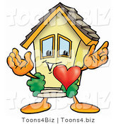 Illustration of a Cartoon House Mascot with His Heart Beating out of His Chest by Mascot Junction
