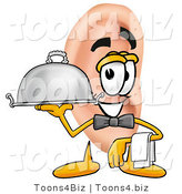 Illustration of a Cartoon Human Ear Mascot Dressed As a Waiter and Holding a Serving Platter by Toons4Biz