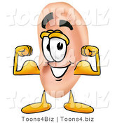 Illustration of a Cartoon Human Ear Mascot Flexing His Arm Muscles by Mascot Junction