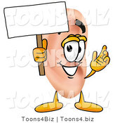 Illustration of a Cartoon Human Ear Mascot Holding a Blank Sign by Mascot Junction