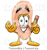 Illustration of a Cartoon Human Ear Mascot Holding a Pencil by Mascot Junction