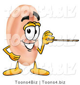 Illustration of a Cartoon Human Ear Mascot Holding a Pointer Stick by Toons4Biz