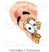 Illustration of a Cartoon Human Ear Mascot Peeking Around a Corner by Mascot Junction