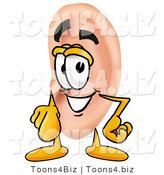 Illustration of a Cartoon Human Ear Mascot Pointing at the Viewer by Toons4Biz
