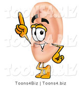 Illustration of a Cartoon Human Ear Mascot Pointing Upwards by Toons4Biz