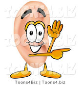 Illustration of a Cartoon Human Ear Mascot Waving and Pointing by Mascot Junction