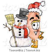 Illustration of a Cartoon Human Ear Mascot with a Snowman on Christmas by Mascot Junction