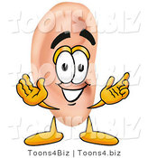 Illustration of a Cartoon Human Ear Mascot with Welcoming Open Arms by Toons4Biz