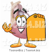 Illustration of a Cartoon Human Heart Mascot Holding a Yellow Sales Price Tag by Mascot Junction