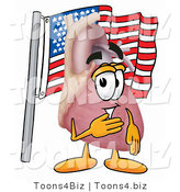 Illustration of a Cartoon Human Heart Mascot Pledging Allegiance to an American Flag by Mascot Junction