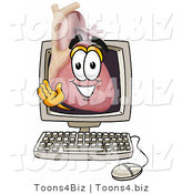 Illustration of a Cartoon Human Heart Mascot Waving from Inside a Computer Screen by Mascot Junction