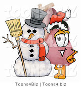 Illustration of a Cartoon Human Heart Mascot with a Snowman on Christmas by Mascot Junction