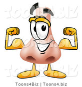 Illustration of a Cartoon Human Nose Mascot Flexing His Arm Muscles by Toons4Biz