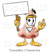 Illustration of a Cartoon Human Nose Mascot Holding a Blank Sign by Mascot Junction