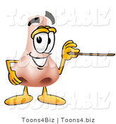 Illustration of a Cartoon Human Nose Mascot Holding a Pointer Stick by Mascot Junction