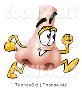 Illustration of a Cartoon Human Nose Mascot Running by Mascot Junction