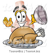 Illustration of a Cartoon Human Nose Mascot Serving a Thanksgiving Turkey on a Platter by Mascot Junction