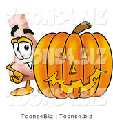 Illustration of a Cartoon Human Nose Mascot with a Carved Halloween Pumpkin by Mascot Junction