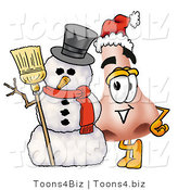 Illustration of a Cartoon Human Nose Mascot with a Snowman on Christmas by Toons4Biz