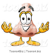 Illustration of a Cartoon Human Nose Mascot with Welcoming Open Arms by Mascot Junction