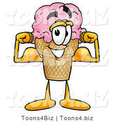 Illustration of a Cartoon Ice Cream Cone Mascot Flexing His Arm Muscles by Mascot Junction