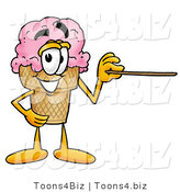 Illustration of a Cartoon Ice Cream Cone Mascot Holding a Pointer Stick by Mascot Junction