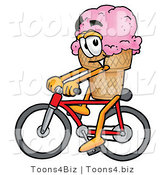 Illustration of a Cartoon Ice Cream Cone Mascot Riding a Bicycle by Mascot Junction