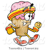 Illustration of a Cartoon Ice Cream Cone Mascot Speed Walking or Jogging by Mascot Junction