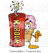 Illustration of a Cartoon Ice Cream Cone Mascot Standing with a Lit Stick of Dynamite by Mascot Junction