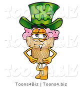 Illustration of a Cartoon Ice Cream Cone Mascot Wearing a Saint Patricks Day Hat with a Clover on It by Mascot Junction