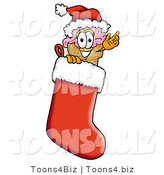 Illustration of a Cartoon Ice Cream Cone Mascot Wearing a Santa Hat Inside a Red Christmas Stocking by Mascot Junction