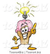 Illustration of a Cartoon Ice Cream Cone Mascot with a Bright Idea by Mascot Junction