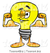 Illustration of a Cartoon Light Bulb Mascot Flexing His Arm Muscles by Toons4Biz