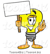 Illustration of a Cartoon Light Bulb Mascot Holding a Blank Sign by Mascot Junction