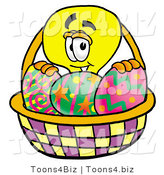 Illustration of a Cartoon Light Bulb Mascot in an Easter Basket Full of Decorated Easter Eggs by Mascot Junction