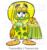 Illustration of a Cartoon Light Bulb Mascot in Green and Yellow Snorkel Gear by Mascot Junction