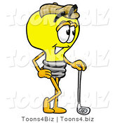 Illustration of a Cartoon Light Bulb Mascot Leaning on a Golf Club While Golfing by Mascot Junction